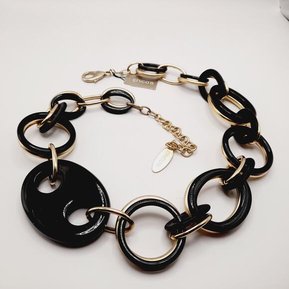 Chico’s Black & Gold Link Statement Necklace, 25", NWT, Original $69 - Picture 5 of 9